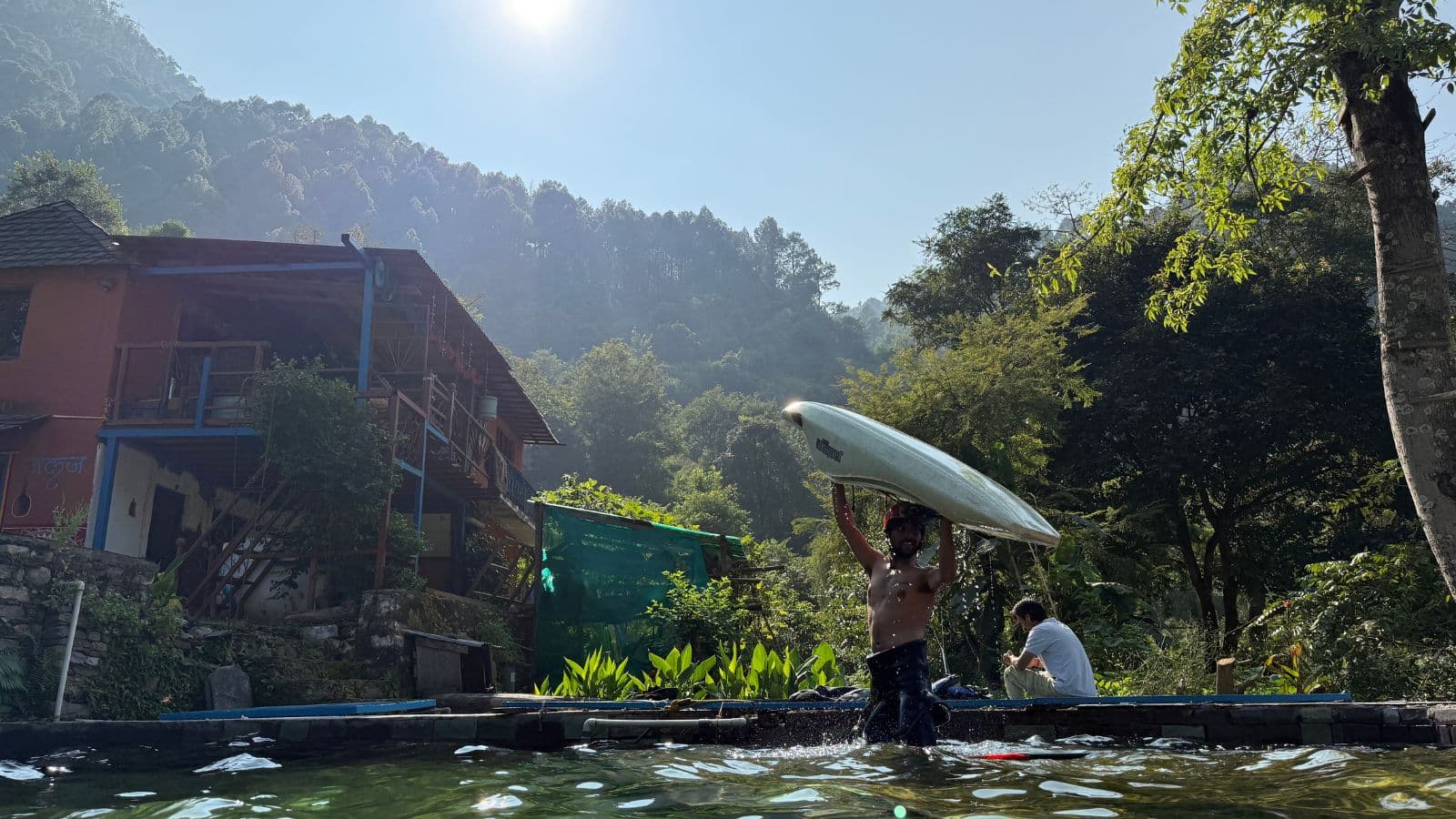 Pro kayaker practicing in the pool