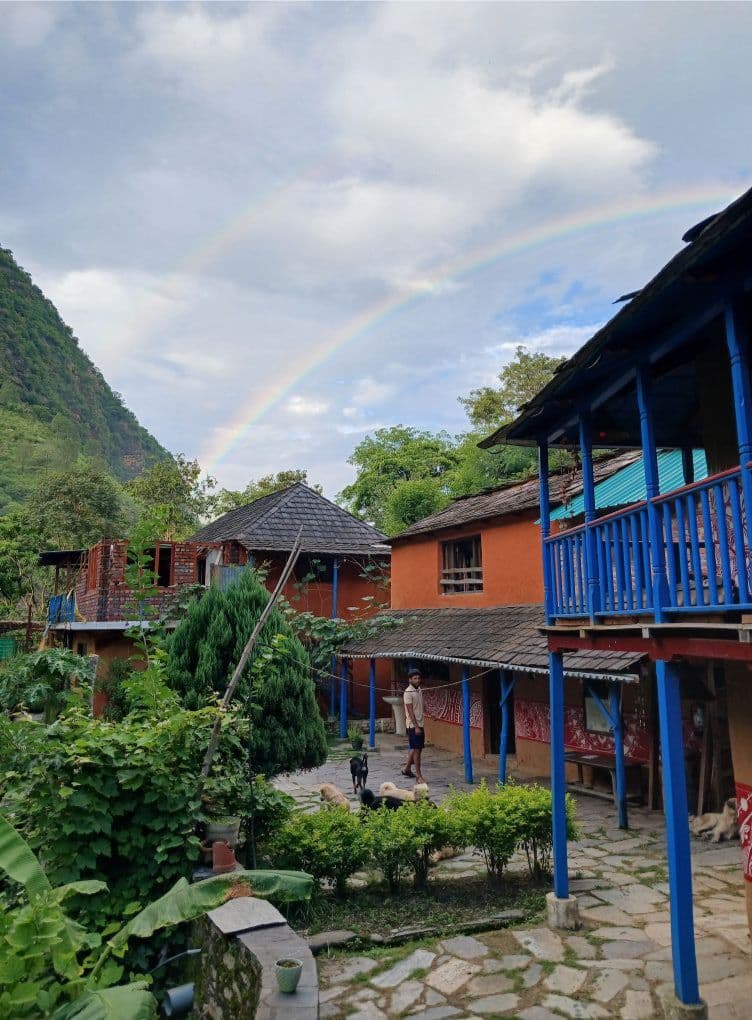 Rainbow by the river. Surreal feeling